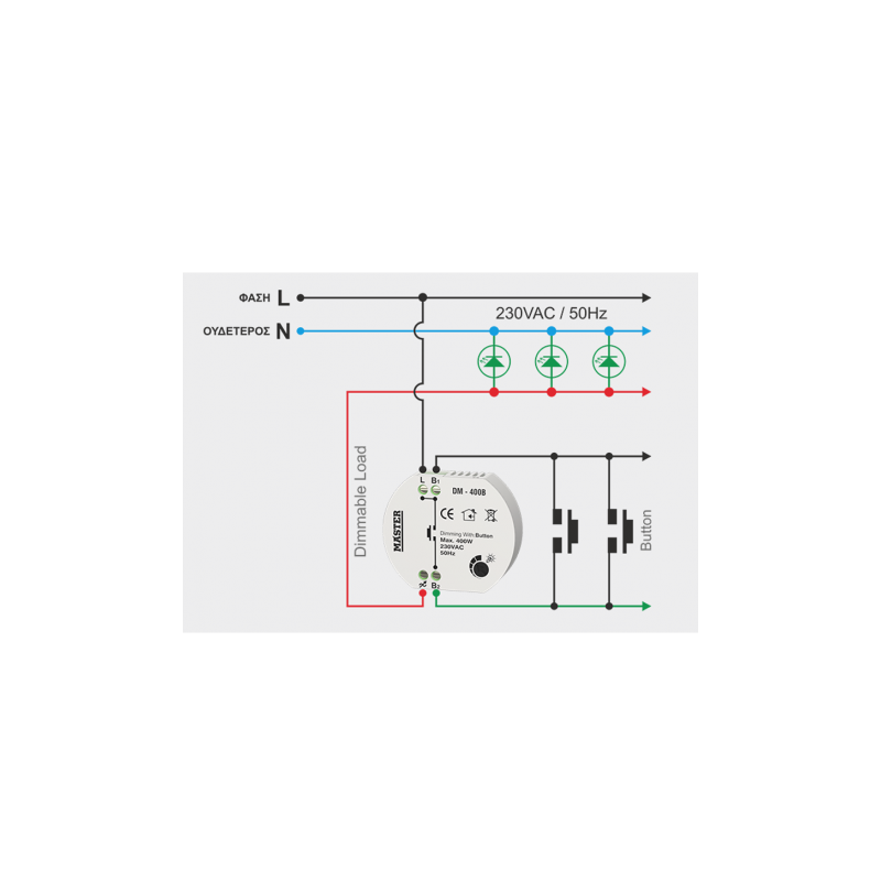 Dimmer Κυτίου 400W για λαμπτήρες LED (ΤΗΛΕΧΕΙΡΙΣΜΟΣ BUTTON)