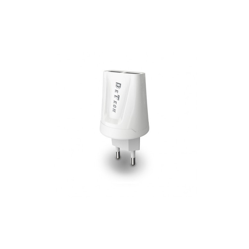 Ταχυφορτιστής Οικιακός DE-01C 5V/2.1A 220V Universal 2 x USB καλώδιο Type-C 1m λευκό 14121 DeTech