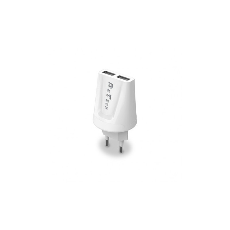 Ταχυφορτιστής Οικιακός DE-01C 5V/2.1A 220V Universal 2 x USB καλώδιο Type-C 1m λευκό 14121 DeTech