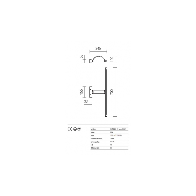 ΑΠΛΙΚΑ ΤΟΙΧΟΥ LED 16,4W 3000K (ΘΕΡΜΟ ΦΩΣ) 1394lm SATIN NICKEL IKON 01-459 REDO