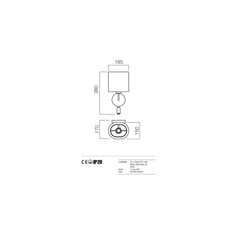 ΑΠΛΙΚΑ ΤΟΙΧΟΥ E27 1x13W led max 290lm  PICCADILLY 01-1151 SN REDO