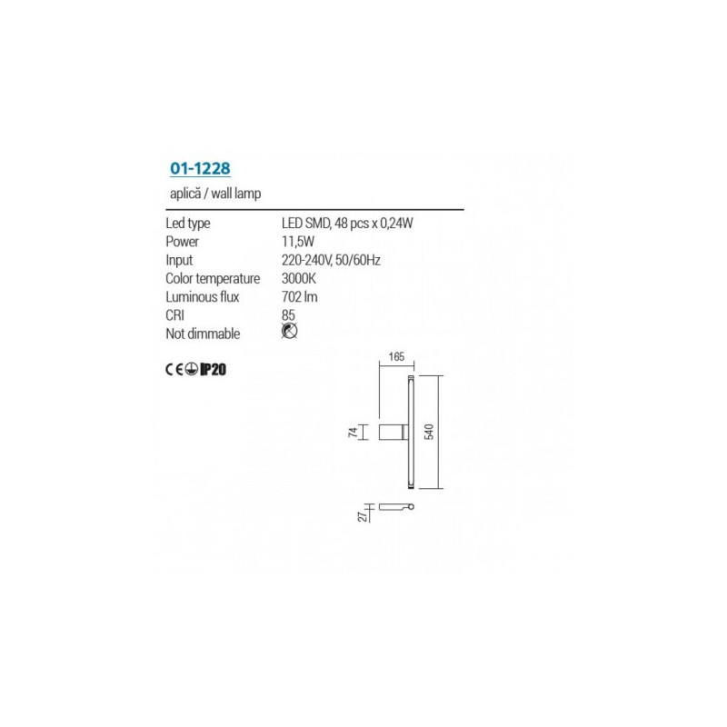 ΦΩΤΙΣΤΙΚΟ ΜΠΑΝΙΟΥ LED 11W 3000K (ΘΕΡΜΟ ΦΩΣ) 860lm MATT WHITE ALF  01-1228 REDO