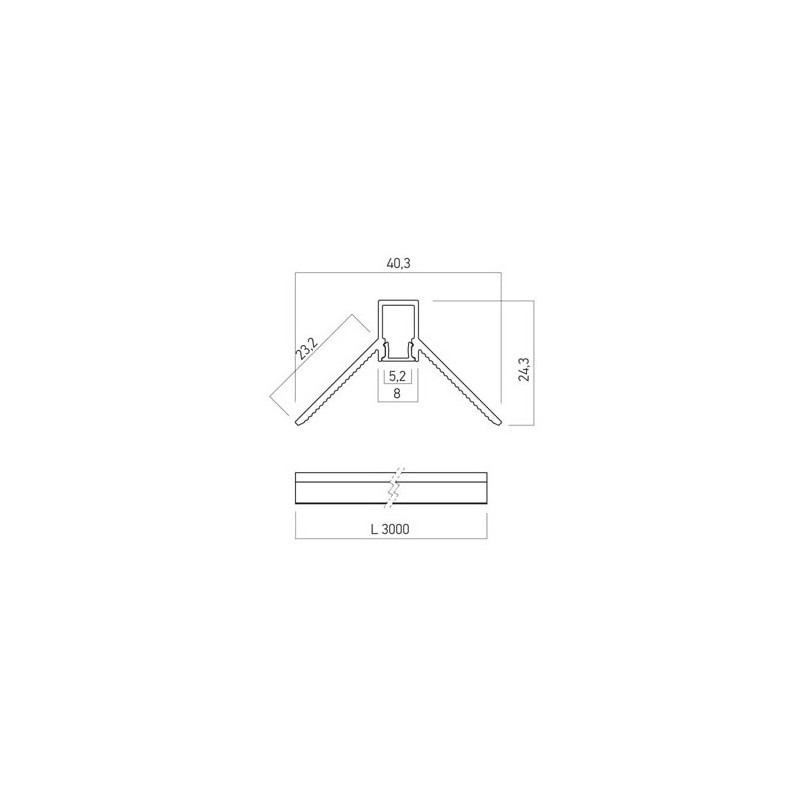 ΑΡΧΙΤΕΚΤΟΝΙΚΟ ΠΡΟΦΙΛ ΑΛΟΥΜΙΝΙΟΥ ΣΤΕΝΟ 3m TRIMLESS ΧΩΝΕΥΤΟ ΕΣΩΤΕΡΙΚΗΣ ΓΩΝΙΑΣ 40,3X8X5.2MM ΓΙΑ ΤΑΙΝΙΕΣ 4mm ΜΑΧ. IP20