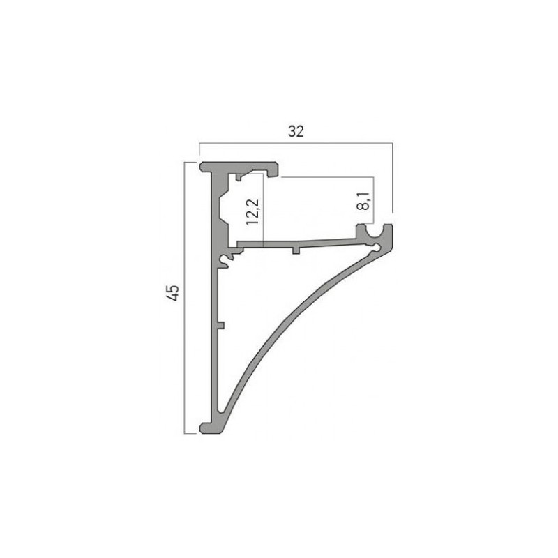 ΑΡΧΙΤΕΚΤΟΝΙΚΟ ΠΡΟΦΙΛ ΑΛΟΥΜΙΝΙΟΥ ΓΙΑ ΡΑΦΙΑ 2m ΕΞΩΤΕΡΙΚΟ 45X12,2X32MM ΓΙΑ ΤΑΙΝΙΕΣ 12mm ΜΑΧ. IP20