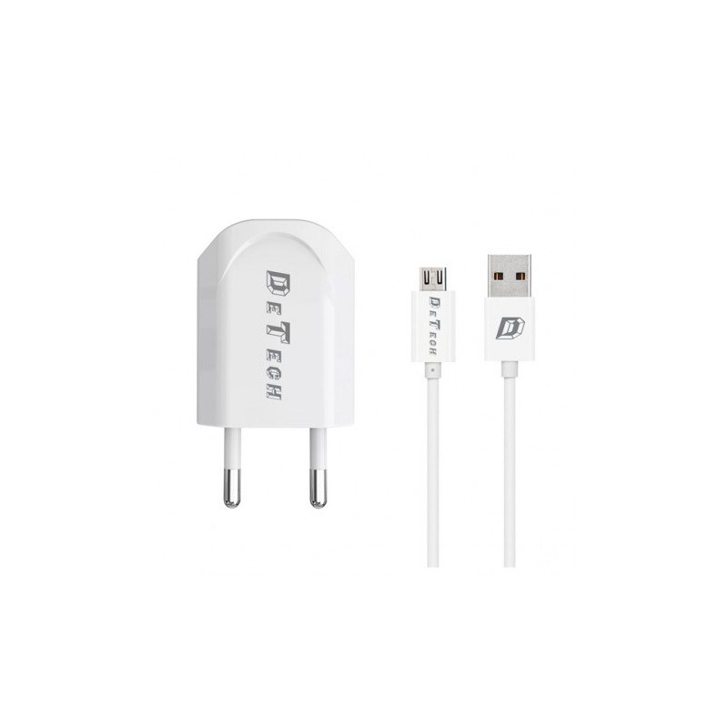 Φορτιστής Οικιακός 5V/1A 220V Universal 1 x USB καλώδιο Micro USB 1m λευκό 14115 DeTech