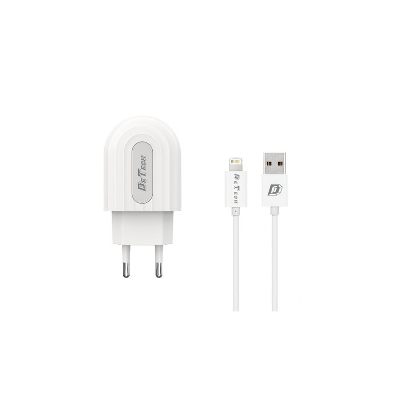 Ταχυφορτιστής Οικιακός DE-28i 5V/2.4A 220V Universal 1 x USB καλώδιο Lightning 1m λευκό 14134 DeTech